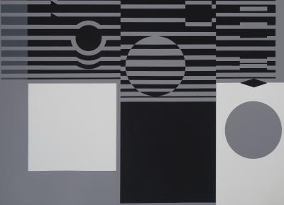 Victor VASARELY - Composition en noir et gris - Sérigraphie originale signée 2