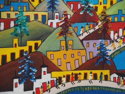 Préfète DUFFAUT - Haiti, Ville animée - Huile sur toile signée 2
