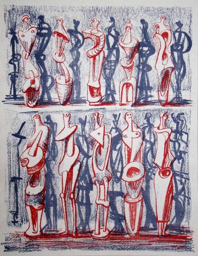 Henry MOORE - Figures et Ombres, 1951 - Lithographie originale signée 2