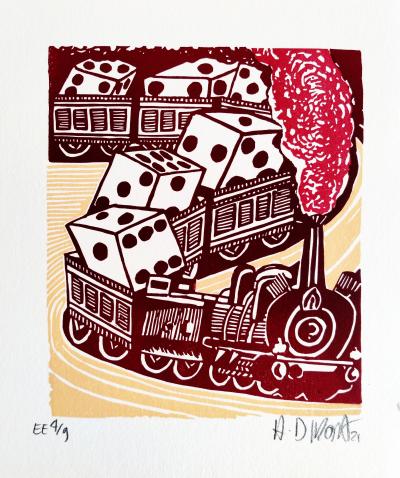 Hervé Di Rosa -   Un coup de dés  - Bois gravé originale - 2021 - Signé au crayon par l’artiste 2