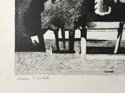 Roland BIERGE - Paysage à Saint-Bonnet-lès-Allier,1957 - Lithographie signée au crayon 2