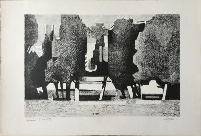 Roland BIERGE - Paysage à Saint-Bonnet-lès-Allier,1957 - Lithographie signée au crayon 2