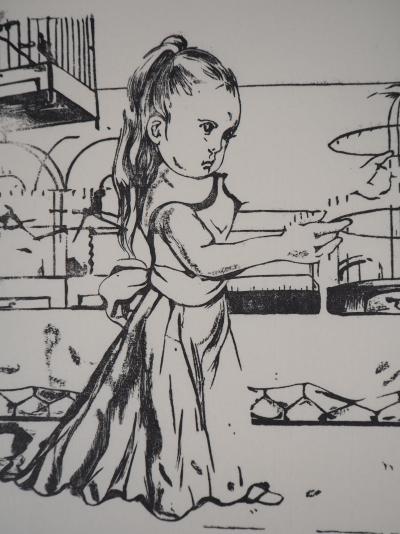 Léonard Tsuguharu FOUJITA : Enfants jouant avec des oiseaux - Bois gravé signé 2