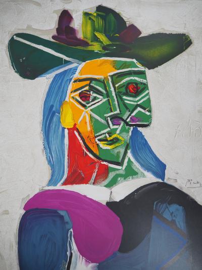 Pablo PICASSO (d’après) - Tête de femme au chapeau (Dora Maar) - Lithographie signée 2
