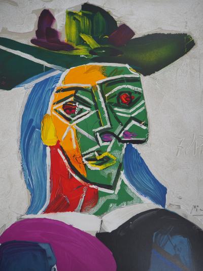 Pablo PICASSO (d’après) - Tête de femme au chapeau (Dora Maar) - Lithographie signée 2