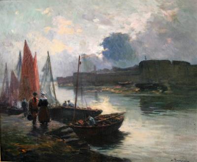 Henri BARNOIN - Marine à Concarneau, Bretagne, 1920 - Huile sur toile signée 2