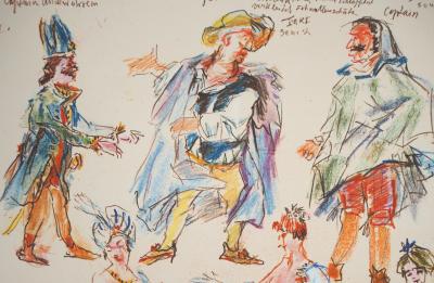 Oskar KOKOSCHKA - Projets de costumes pour le bal masqué, 1962 - Photolithographie signée 2