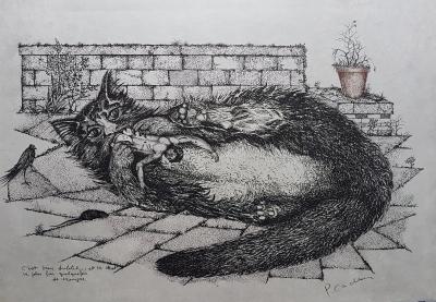 Pierre CADIOU - Le Chat - Gravure signée au crayon 2