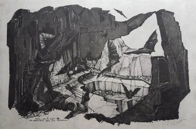 Pierre CADIOU - La chauve-souris - Gravure signée au crayon 2