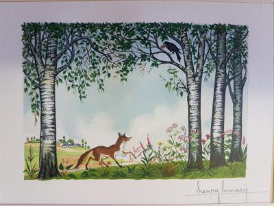 Henri LEMARIE - Le corbeau et le renard - Bois gravé signé au crayon 2
