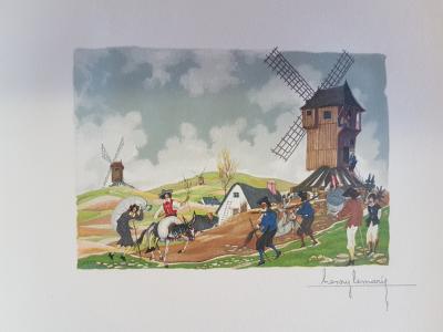 Henri LEMARIE - Le Meunier, son fils et l’âne  - Bois gravé signé au crayon 2