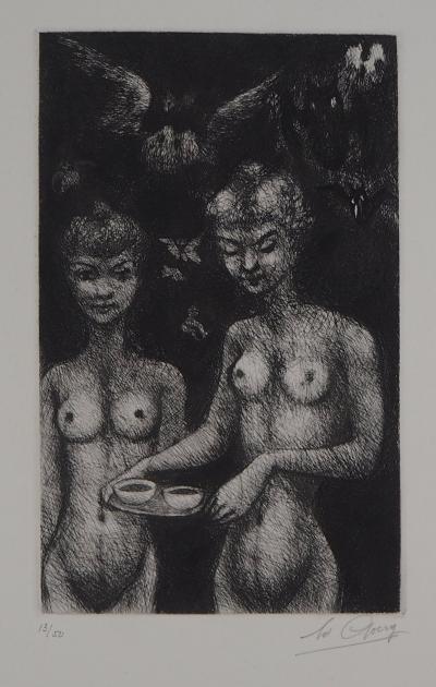 Edouard GOERG : Le Petit café du matin, 1954 - Gravure originale signée au crayon 2