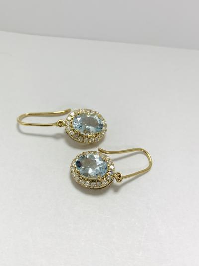14ct Yellow Gold Aquamarine and Diamond halo earrings 2