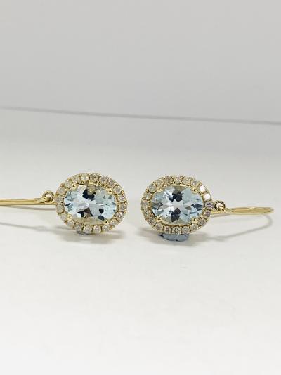 14ct Yellow Gold Aquamarine and Diamond halo earrings 2