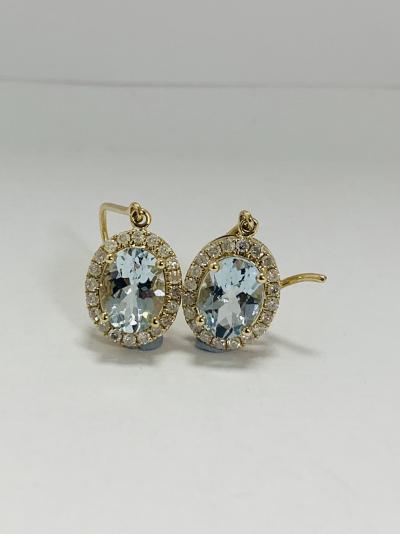 14ct Yellow Gold Aquamarine and Diamond halo earrings 2