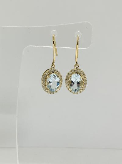 14ct Yellow Gold Aquamarine and Diamond halo earrings 2