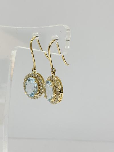 14ct Yellow Gold Aquamarine and Diamond halo earrings 2
