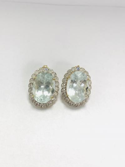 14ct Yellow Gold Aquamarine and Diamond Stud Earrings 2