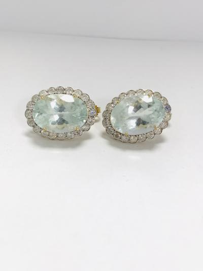 14ct Yellow Gold Aquamarine and Diamond Stud Earrings 2