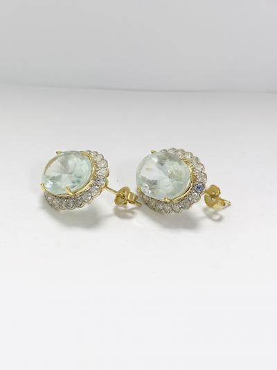 14ct Yellow Gold Aquamarine and Diamond Stud Earrings 2
