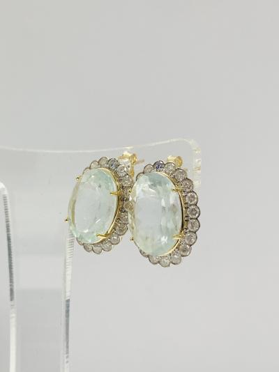 14ct Yellow Gold Aquamarine and Diamond Stud Earrings 2