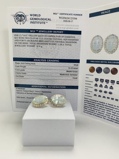 14ct Yellow Gold Aquamarine and Diamond Stud Earrings 2