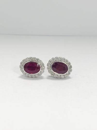 14ct White Gold Ruby and Diamond halo earrings 2