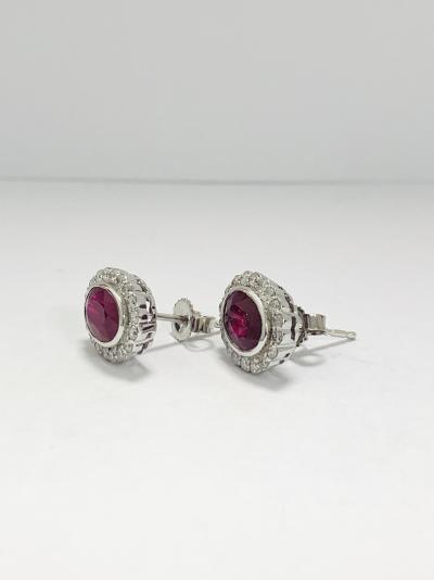 14ct White Gold Ruby and Diamond halo earrings 2