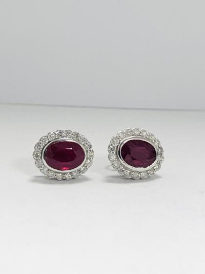 14ct White Gold Ruby and Diamond halo earrings 2