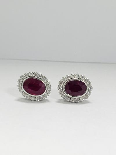 14ct White Gold Ruby and Diamond halo earrings 2