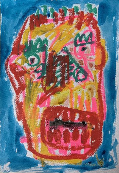 JAZZU - Tête en réflexion, 2020 - Technique mixte sur papier 2