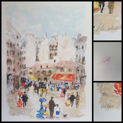 Urbain HUCHET - Place Saint-André des Arts  - Lithographie signée au crayon 2