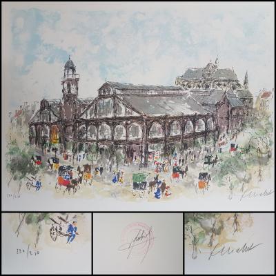 Urbain HUCHET - Les Halles, Pavillon Baltard - Lithographie signée au crayon 2