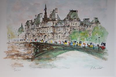 Urbain HUCHET - L’Hôtel de Ville - Lithographie signée au crayon 2