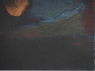 Charles DUFRESNE : Vieille femme tricotant, Lithographie signée 2