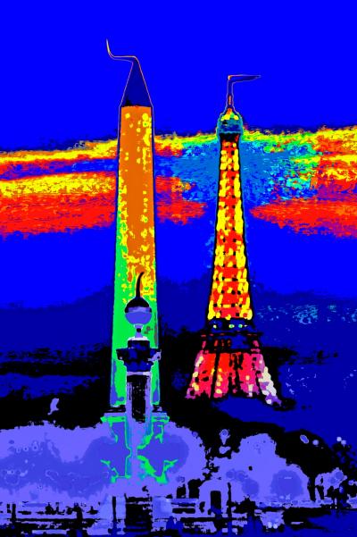 Francis APESTEGUY - Obélisque et Tour Eiffel, 2007 - Tirage numérique signé 2