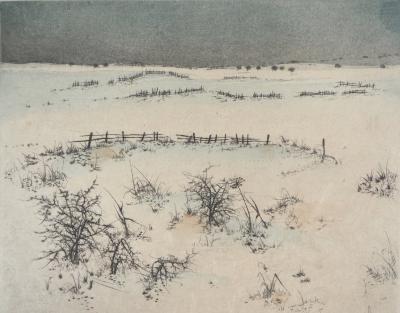 Bernard LOUEDIN : Paysage de neige - Gravure signée et numérotée 2
