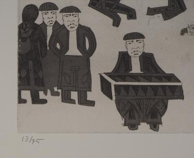 Aimé MONTANDON : Paysage avec un accordéoniste un aigle et un cheval - Gravure signée au crayon 2