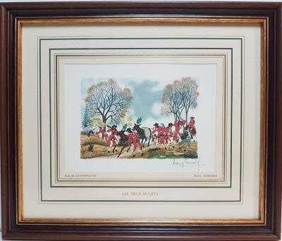 Henry LEMARIE - Les deux mulets - Bois gravé signé au crayon 2