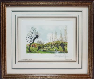 Henry LEMARIE - Le fermier le chien et le renard - Bois gravé signé au crayon 2