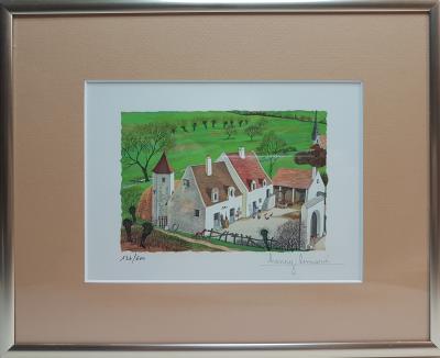 Henry LEMARIE - le fermier, le chien et le renard - Bois gravé signé au crayon 2