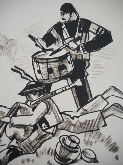 Mathurin MEHEUT : Trois joueurs bretons, 1932 - Bois gravé signé 2