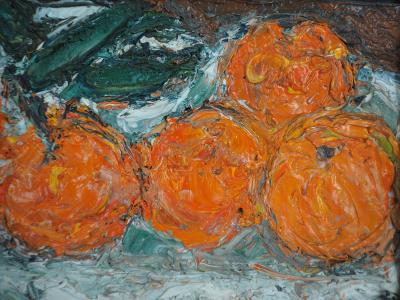 André COTTAVOZ : Nature morte aux oranges, 1980 - Huile sur panneau signée 2