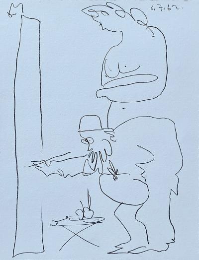 Pablo PICASSO - Peintre et modèle dans l’atelier, 1962  - Lithographie originale 2