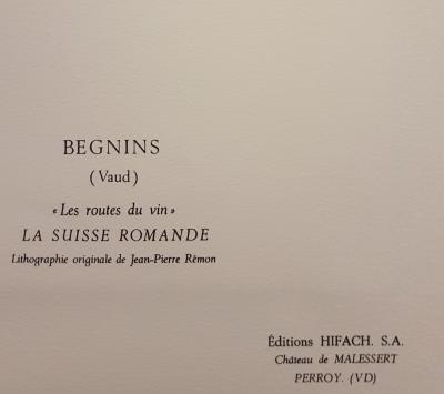 Jean Pierre REMON - Begnins - Paysages en suisse romande, 1986 - Lithographie signée au crayon 2