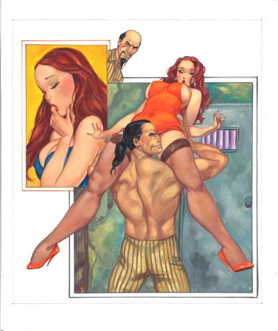 Oscar Bazaldua - Couverture de la revue Delmonico’s Erotika #218 - Gouache sur papier 2