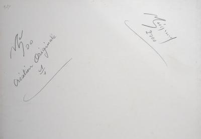 Michel GUIGNARD : Personnage en paysage fauve en rose, 2000 - Acrylique et gouache originale signée 2