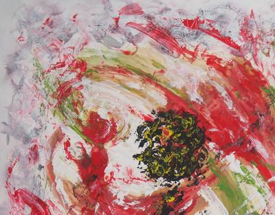 Michel GUIGNARD : Personnage en paysage fauve en rose, 2000 - Acrylique et gouache originale signée 2