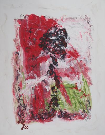 Michel GUIGNARD : Silhouette dans un paysage fauve, 2000 - Acrylique et gouache originale signée 2
