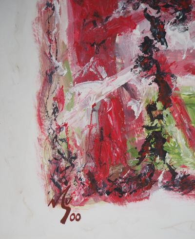 Michel GUIGNARD : Silhouette dans un paysage fauve, 2000 - Acrylique et gouache originale signée 2